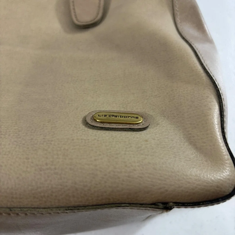 Liz Claiborne Tan Taupe Satchel Handbag Two Tone Gold Hardware Tote Bag